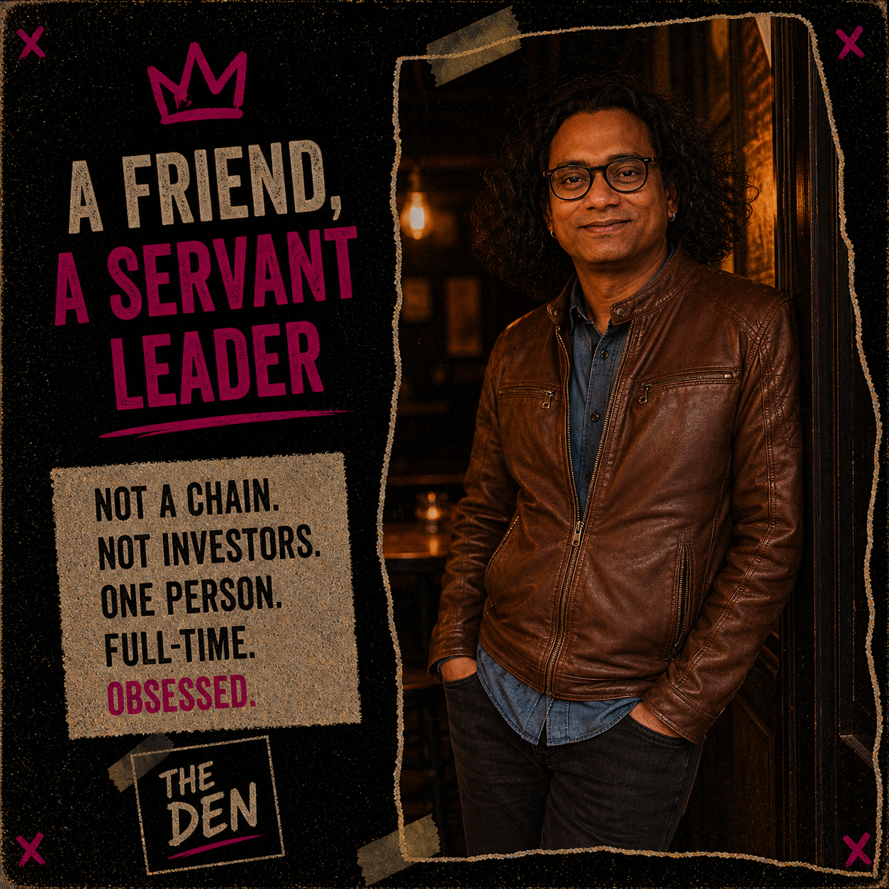 Portrait of The Den founder in the venue